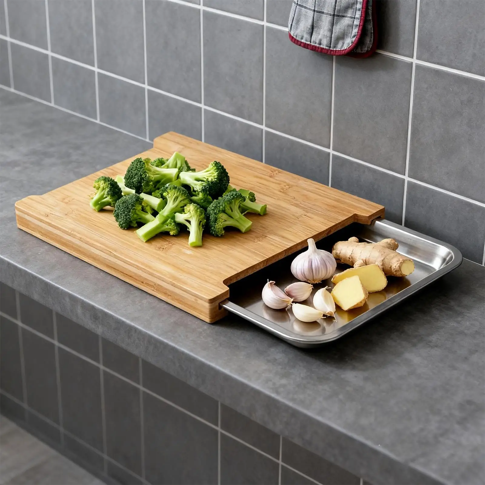 Meal Prep Veggie - Wooden Cutting Board Non-Slip Food Prep