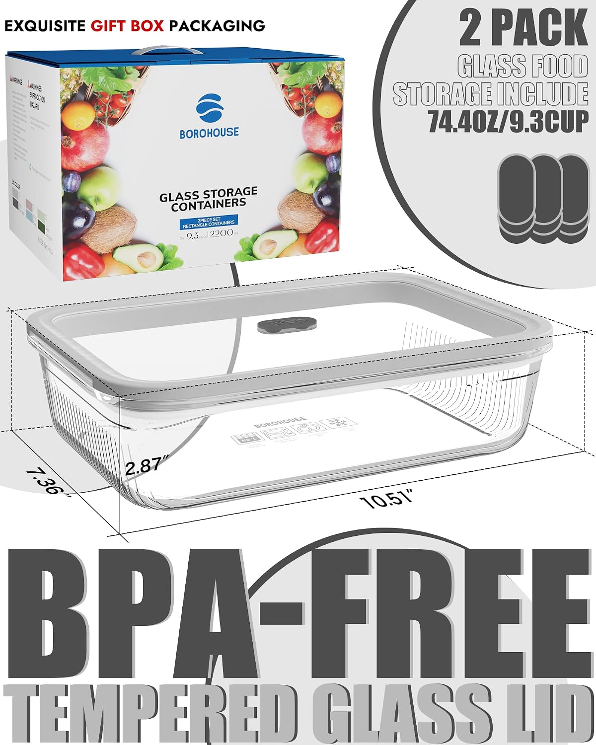 2 Pack Glass Food Storage Cont - огляд і ціна Meal Prep Glass Containers With Lids